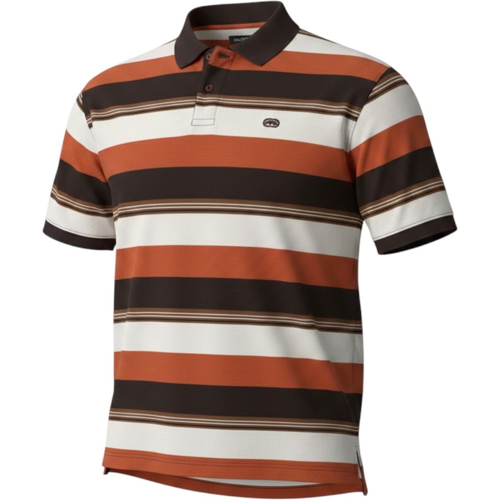 Ecko Unltd Polo Shirt Mens XL Orange Brown Striped Short Sleeve Streetwear